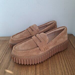 Clarks | Torhill Penny Platform Suede Loafers (Light Tan) | Women's US 7.5
